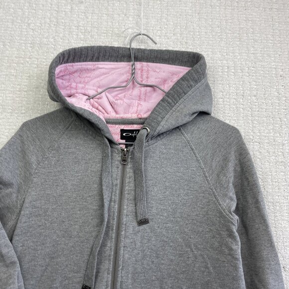 Y2K Oakley Full Zip Hoodie Wom MGrey / Pink Flower Sleeve AOP Boho Hooded Strech - Picture 5 of 16